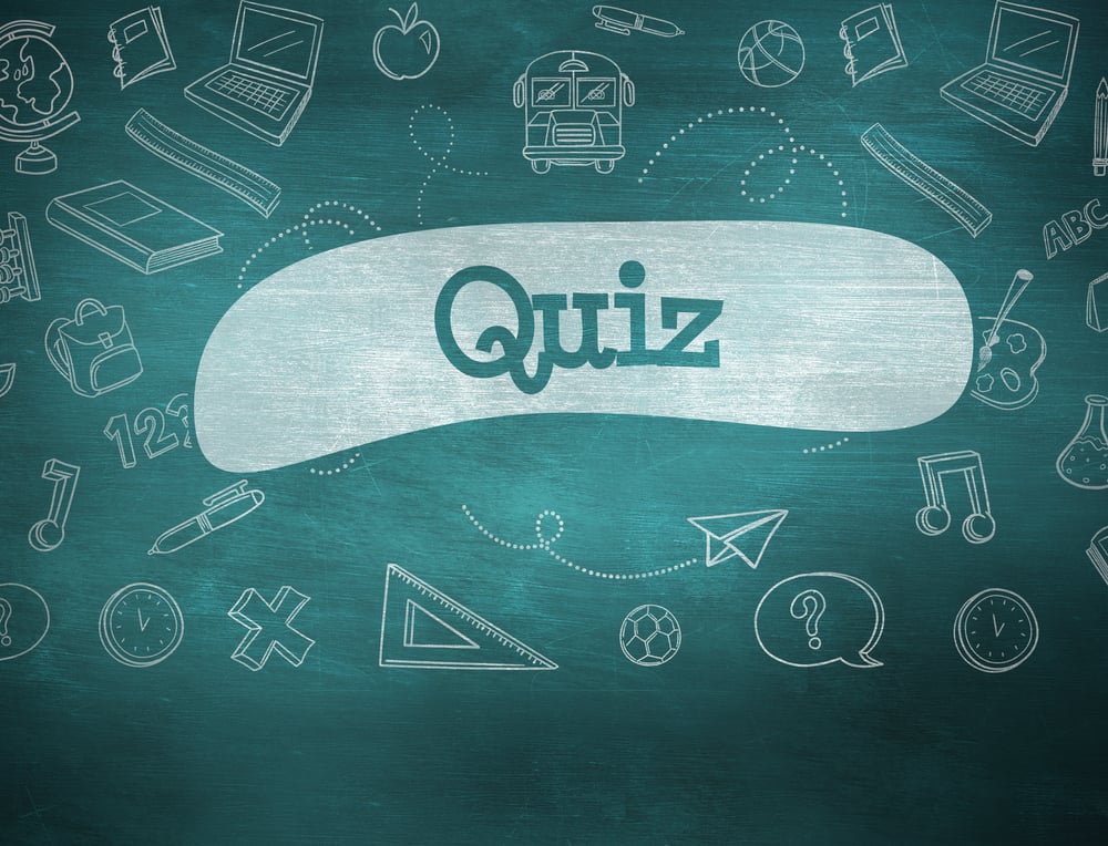 The word quiz and school graphics against green chalkboard