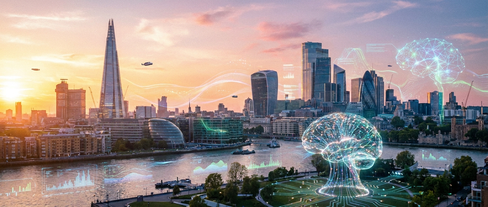 A stylized image of a robot or AI assistant interacting with a digital interface, representing ChatGPT helping a UK business.